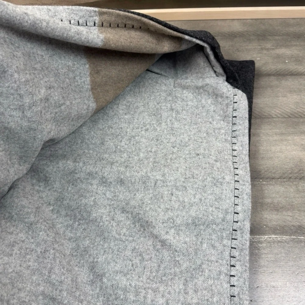 Williams Sonoma Lambswool Throw Blanket Gray Tan Multi 50x70